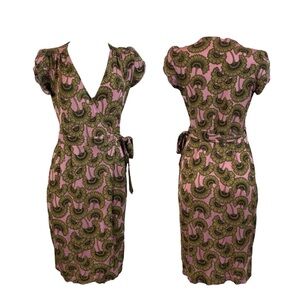 Just Cavalli Gingko Pink Printed Midi Wrap Dress Size 44